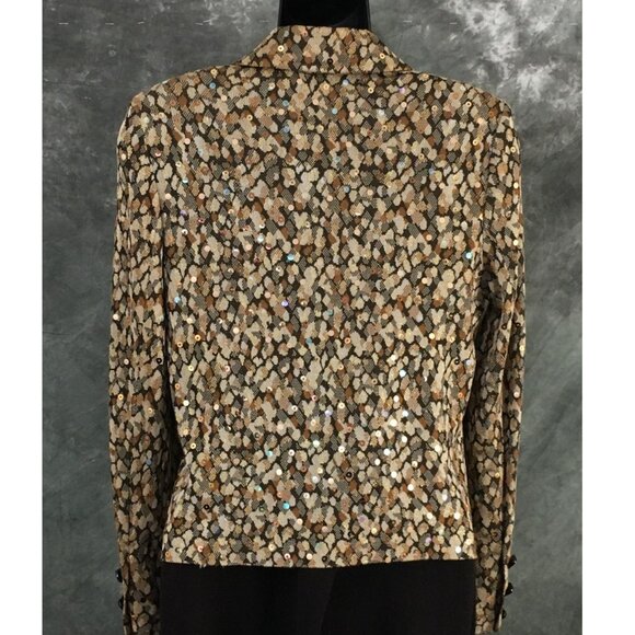 BEAUTIFUL St John evening knit brown multi rhinestones embellished skirt suit 4 - Picture 8 of 10